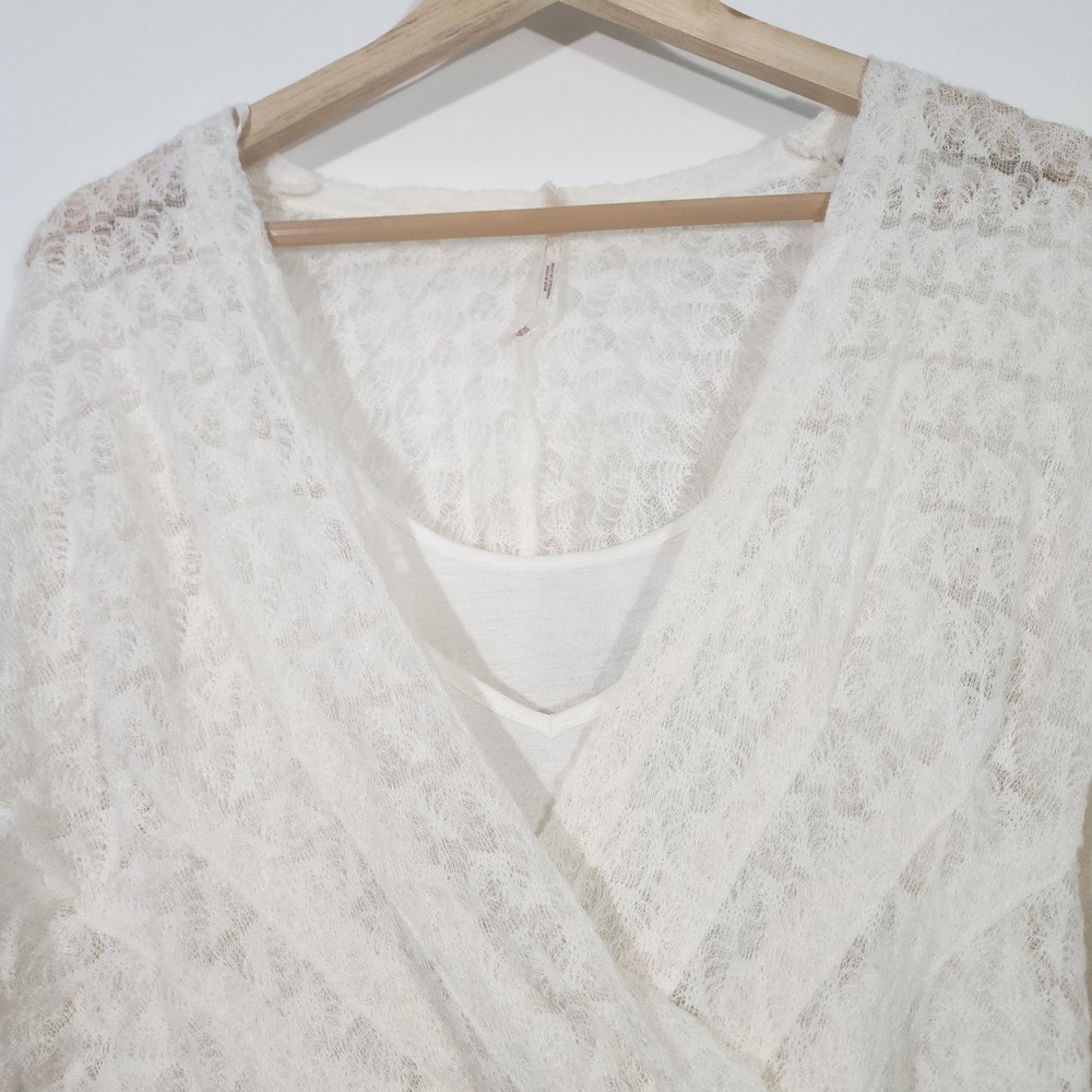 Free People Snug Bug Dress XS Ivory Lace Faux Wrap Tassel Boho ethereal fairy - Picture 8 of 10
